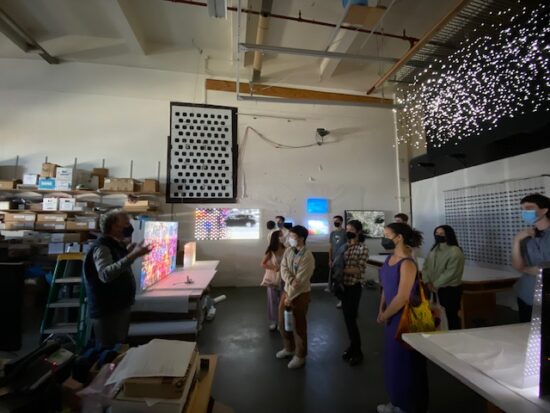 Students in Light, Color & Space (CEE 32F) tour artist Jim Campbell’s studio in San Francisco.