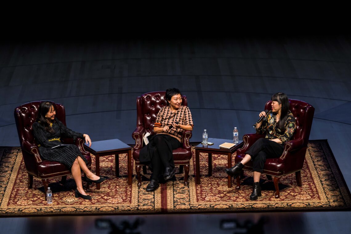 Marci Kwon, Cathy Park Hong, and Jen Liu (left to right) in conversation at the keynote event of Asian American Art Initiative’s IMU UR2 convening. (Photo courtesy of Harrison Truong)