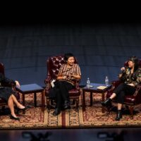 Marci Kwon, Cathy Park Hong, and Jen Liu (left to right) in conversation at the keynote event of Asian American Art Initiative’s IMU UR2 convening. (Photo courtesy of Harrison Truong)