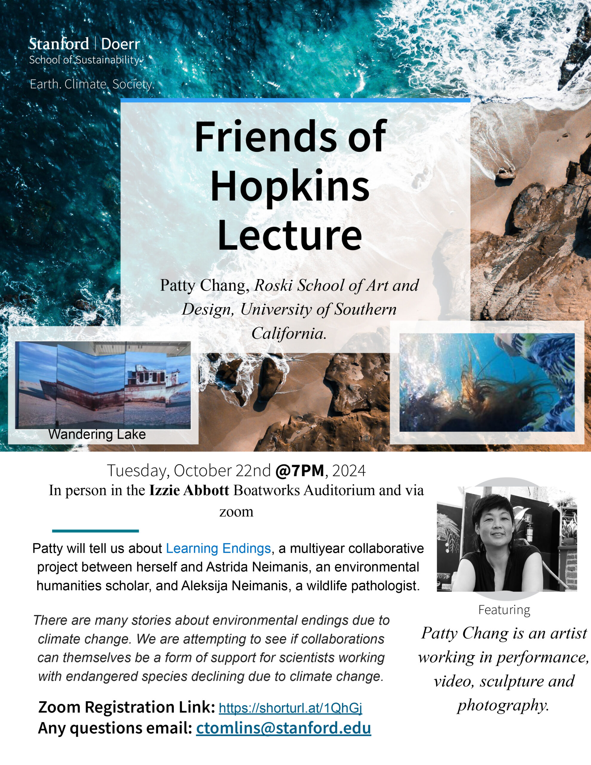 Flyer for Denning Visiting Artist Patty Chang to speak at Friends of Hopkins Lecture