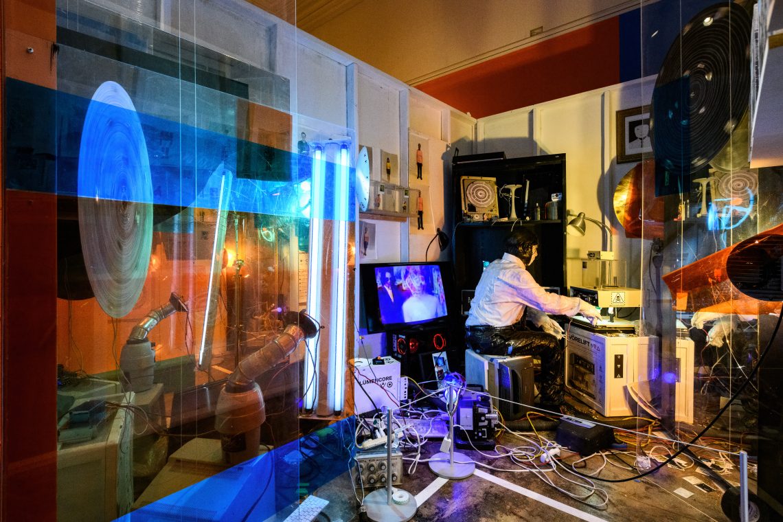 An installation by Brett Amory, "Stand Clear of Active Light" is one of several pieces that explore the relationship between art and technology. (Photo: Shaun Roberts)