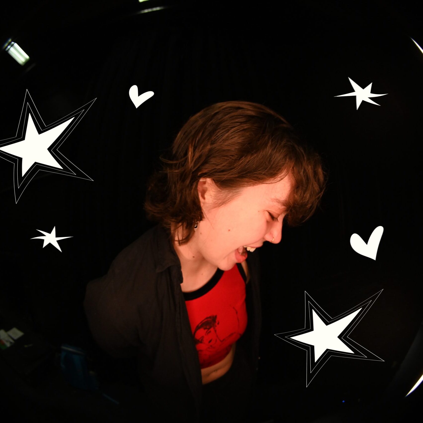 A photo of Adelaide against a black backdrop with doodles of white stars