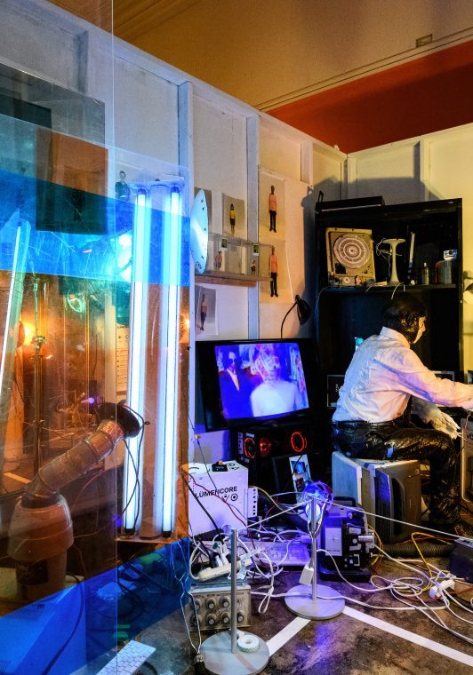 An installation by Brett Amory, "Stand Clear of Active Light" is one of several pieces that explore the relationship between art and technology. (Photo: Shaun Roberts)