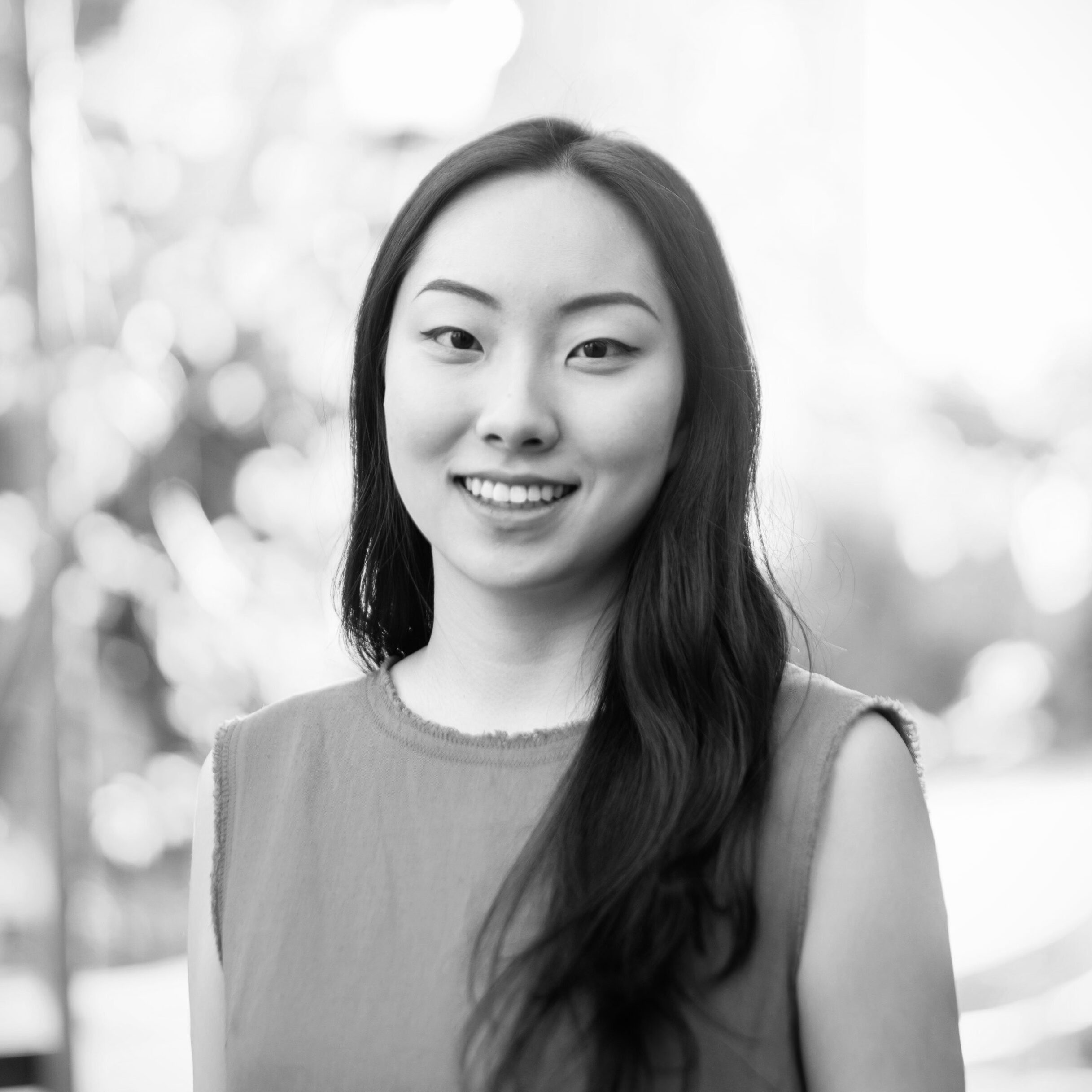 A black and white photo of Nadia