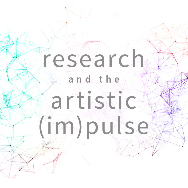 Research and the artistic (im)pulse word mark: white background with brightly colored geometric networks